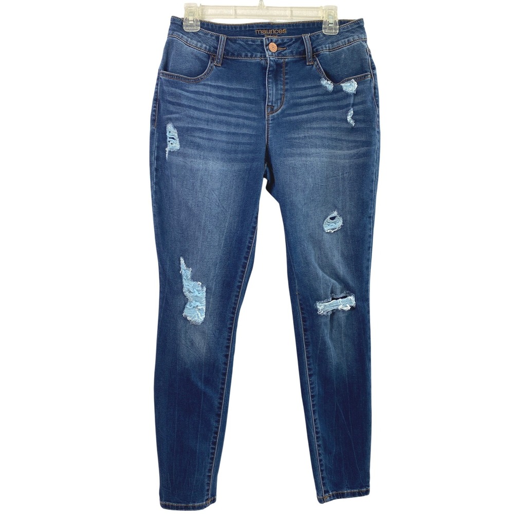 Maurices Skinny Jeans Womens M Reg  29" W Mid-Rise Distressed Medium Wash‎ Denim